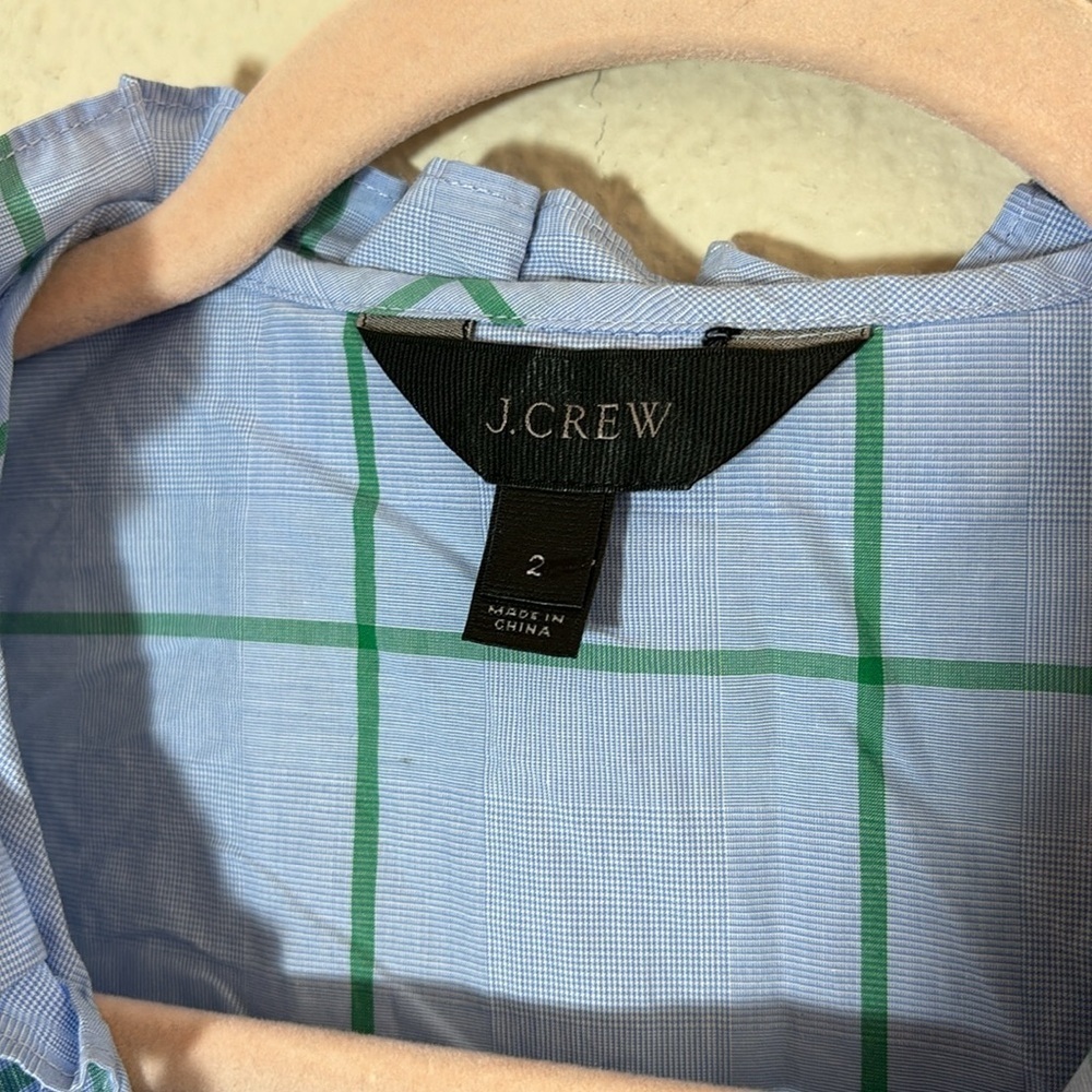 J.‎ Crew Ruffle Button Down Shirt Windowpane Plaid 100% cotton blue green size 2 - Picture 5 of 9